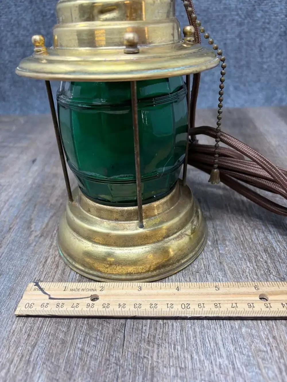 Vintage Brass Nautical Maritime green Lantern Ship Electric Lamp Works Tested